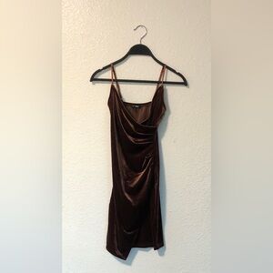 Fashion Nova Brown Velvet Cowl Slip Mini Dress